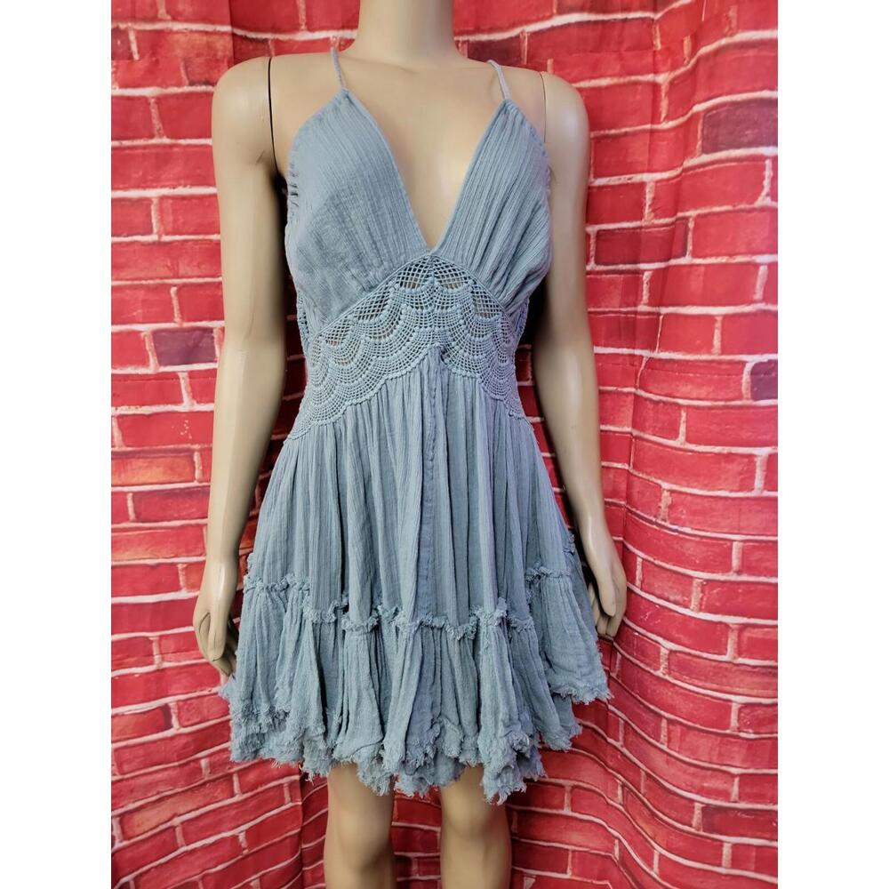 Free People 200 Degrees Women's Mini Dress Endless Summer Blue/gree XS #04 - Picture 3 of 9